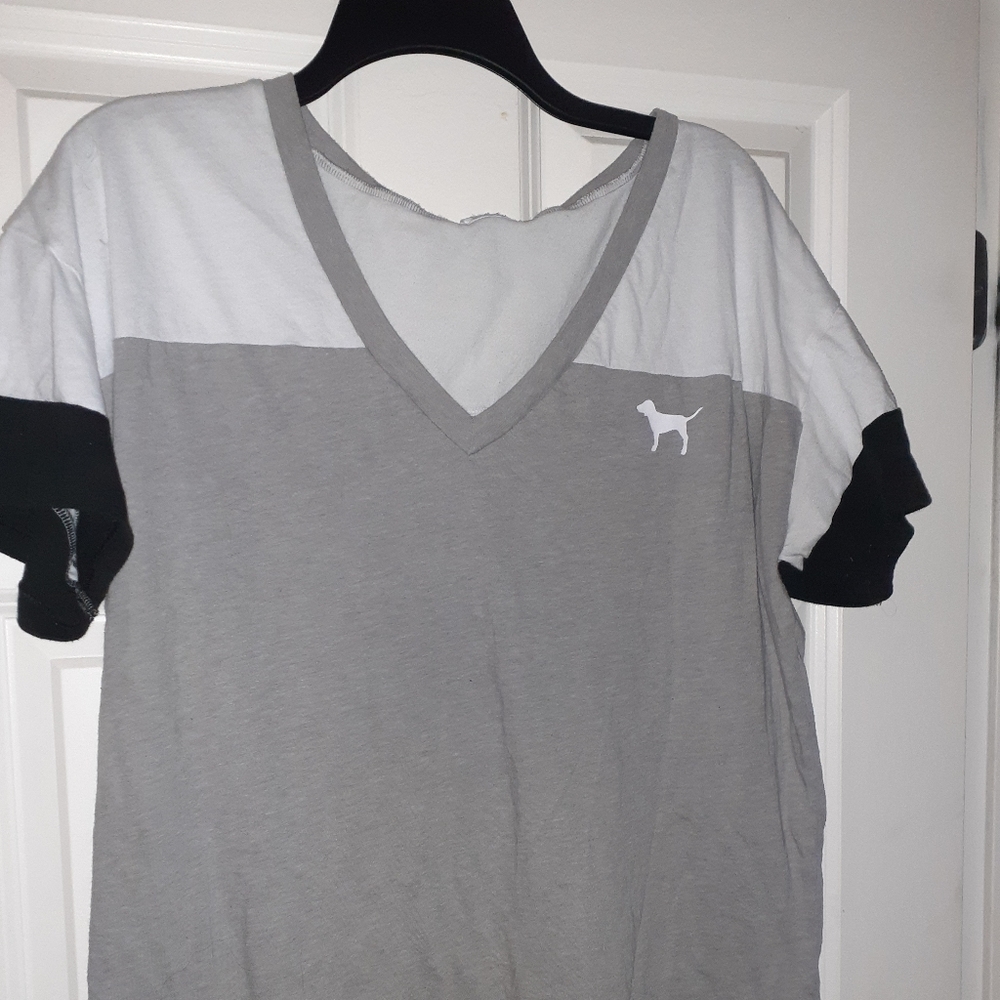 Gray,White and Black Pink shirt.